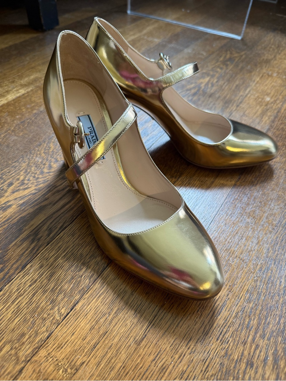 Prada Gold Mary Jane Pumps